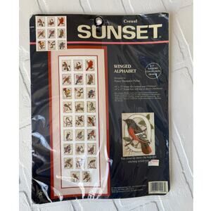 Sunset NEW Vintage Crewel Winged Bird Alphabet Stitch Kit